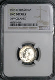 1913 NGC UNC George V 6 Pence Great Britain Sterling Silver Coin (24010802C)