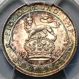 1914 PCGS MS-64 Great Britain 6 Pence George V Rainbow Toned Sterling Silver Coin (25090703C)
