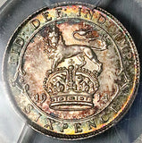 1914 PCGS MS-64 Great Britain 6 Pence George V Rainbow Toned Sterling Silver Coin (25090703C)