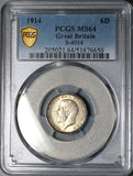 1914 PCGS MS-64 Great Britain 6 Pence George V Rainbow Toned Sterling Silver Coin (25090703C)