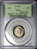 1924 PCGS MS 63 6 Pence George V Great Britain Vintage OGH Silver Coin (26100303C)