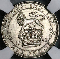 1926 NGC MS 65 6 Pence George V Great Britain Lion Silver Coin (23070802C)