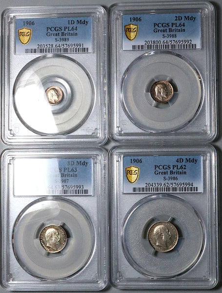 1906 PCGS MS PL 64 Great Britain Edward VII Maundy Set 4 Silver Coins (25100704C