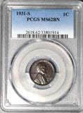 1931-S PCGS MS 62 Lincoln Wheat Cent San Francisco Penny USA Coin (25121602D)