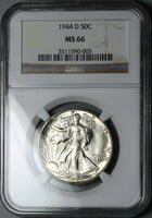 1944-D NGC MS 66 Walking Liberty Half Dollar Walker Gem USA Coin (25050703C)