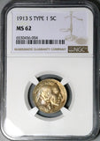 1913-S NGC MS 62 Type 1 Buffalo Nickel 5 Cents United States Coin (24103002C)