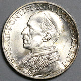 1939 Vatican City 5 Lire St Peter Boat Rome Mint BU Silver Coin (24012802R)