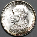 1940 Vatican City 5 Lire St Peter Boat Rome Mint BU Silver Coin (24012803R)
