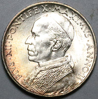 1940 Vatican City 5 Lire St Peter Boat Rome Mint GEM BU Silver Coin (24061502R)