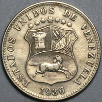 1936 Venezuela 12 1/2 Centimos AU Horse Coin (24072201R)