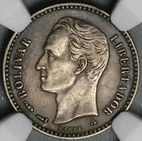 1893-A NGC AU 55 Venezuela  1/2 Bolivar Paris Mint Silver Coin (23100802C)