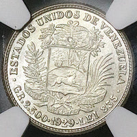 1929 NGC MS 64 Venezuela 1/2 Bolivar 50 Centimos Horse Silver Coin (25052902C)