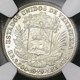 1929 NGC MS 64 Venezuela 1/2 Bolivar 50 Centimos Horse Silver Coin (25052902C)