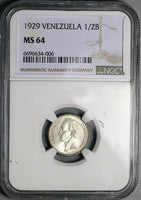 1929 NGC MS 64 Venezuela 1/2 Bolivar 50 Centimos Horse Silver Coin (25052902C)