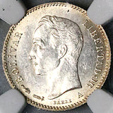 1894-A NGC MS 62 Venezuela 1/4 Bolivar 25 Centimos Horse Silver Coin (25052901C)