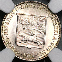 1894-A NGC MS 62 Venezuela 1/4 Bolivar 25 Centimos Horse Silver Coin (25052901C)