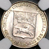 1894-A NGC MS 62 Venezuela 1/4 Bolivar 25 Centimos Horse Silver Coin (25052901C)