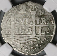 182 NGC VF Macuquina 2 Reales Venezuela Royalist Republican Rare Silver Coin (24061702D)