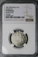 182 NGC VF Macuquina 2 Reales Venezuela Royalist Republican Rare Silver Coin (24061702D)