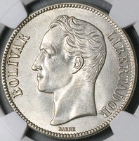 1936 NGC MS 61 Venezuela 5 Bolivares Silver 90% Mint State Crown Coin (24020603C)