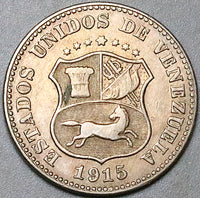 1915 Venezuela 5 Centimos VF Scarce Horse Philadelphia Mint Coin (25050201R)