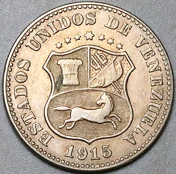 1915 Venezuela 5 Centimos VF Scarce Horse Philadelphia Mint Coin (25050201R)
