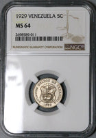 1929 NGC MS 64 Venezuela 5 Centimos Horse Mint State Coin (23080403C)