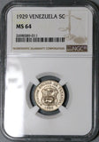 1929 NGC MS 64 Venezuela 5 Centimos Horse Mint State Coin (23080403C)