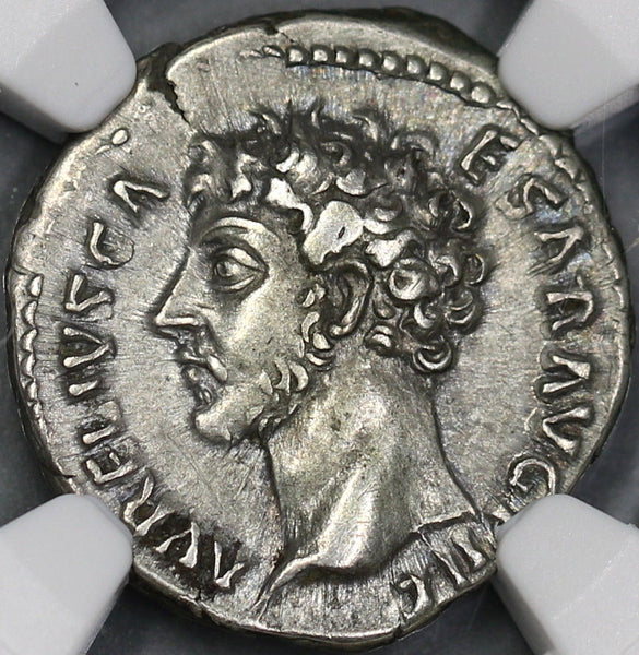 148/9 Marcus Aurelius Denarius Rare Portrait Roman Empire NGC Ch VF (18032903C)