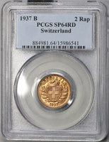 1937 PCGS SP 64 RD Switzerland 2 Rappen RED Specimen GEM Coin (21082501C)