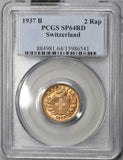 1937 PCGS SP 64 RD Switzerland 2 Rappen RED Specimen GEM Coin (21082501C)