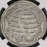 1758-R NGC Fine Brazil 600 Reis Rare Portugal Empire Silver Coin (21090302C)