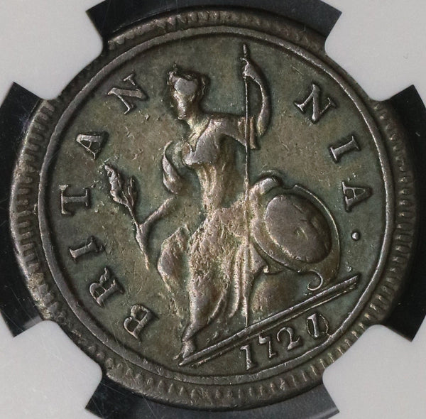 1721/0 NGC VF 1/2 Penny George I GREAT BRITAIN Rare Overdate Coin (18091003CZ)
