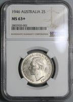 1946 NGC MS 63+ Australia Florin George VI SIlver 2 Shillings Coin (16031208D)