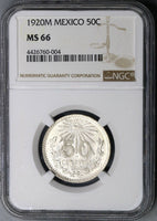 1920 NGC MS 66 MEXICO Silver 50 Centavos Coin (17030804C)