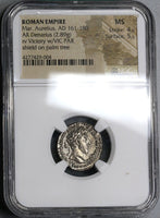 166 NGC MS Marcus Aurelius Roman Empire Denarius Victory Parthia Commemorative (17092801D)