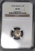 1829-B NGC AU 50 France Charles X Silver 1/4 Franc 32K Rouen Coin (210828704C)