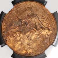 1907 NGC MS 64 RB FRANCE 10 Centimes Marianne Coin POP 2/5 (17120402C)