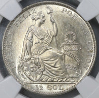 1929 NGC MS 64 PERU Silver 1/2 Sol Coin (17102204C)