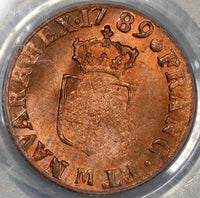 1789-M PCGS MS 63 France Liard Louis XVI Toulouse Mint Red/Brown Coin (21082703C)