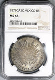 1877-Ga IC NGC MS 63 MEXICO Silver 8 Reales Coin (18032402C)