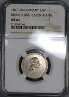1807 NGC MS 62 HANNOVER Silver 1/6 Thaler George III Coin POP 1/1 (17061802CZ)
