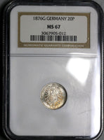 1876-G NGC MS 67 GERMANY Silver 20 Pfennig BU Coin Top POP 2/0 (17052801CZ)