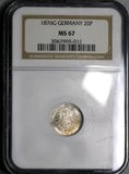 1876-G NGC MS 67 GERMANY Silver 20 Pfennig BU Coin Top POP 2/0 (17052801CZ)