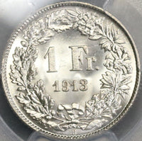 1913 PCGS MS 64 SWITZERLAND Silver 1 Franc BU Swiss Coin (17102001CZ)