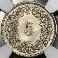 1893 NGC MS 65 SWITZERLAND 5 Rappen Ch BU Swiss Coin POP 5/2 (18090411C)