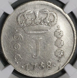 1758-R NGC Fine Brazil 600 Reis Rare Portugal Empire Silver Coin (21090302C)