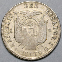 1857 ECUADOR Rare Silver 4 Reales Liberty Head Coin (18041402RE)