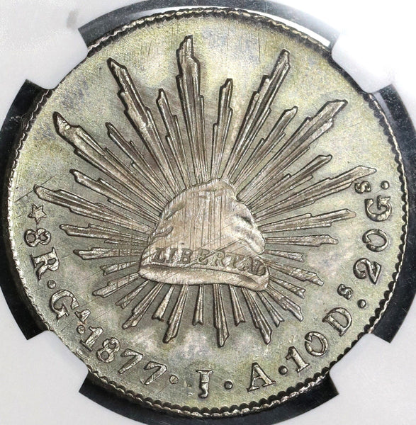 1877-Ga JA NGC MS 62 MEXICO Silver 8 Reales Coin (17111002D)