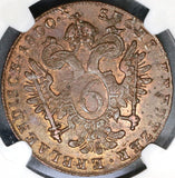 1800-F NGC AU 55 AUSTRIA 6 Kreuzer Large Copper Coin POP 1/1 (17111107CZ)